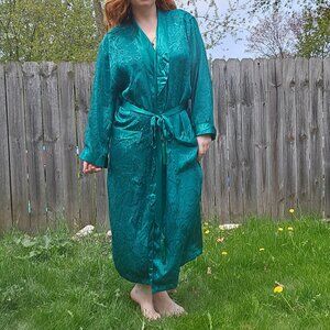 Vintage Victoria's Secret Gold Label Emerald Green Paisley Print Smoking Robe